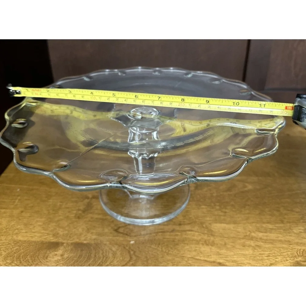 Indiana Glass Pedestal Cake Pastry Stand Teardrop Clear Scalloped Edges Plate